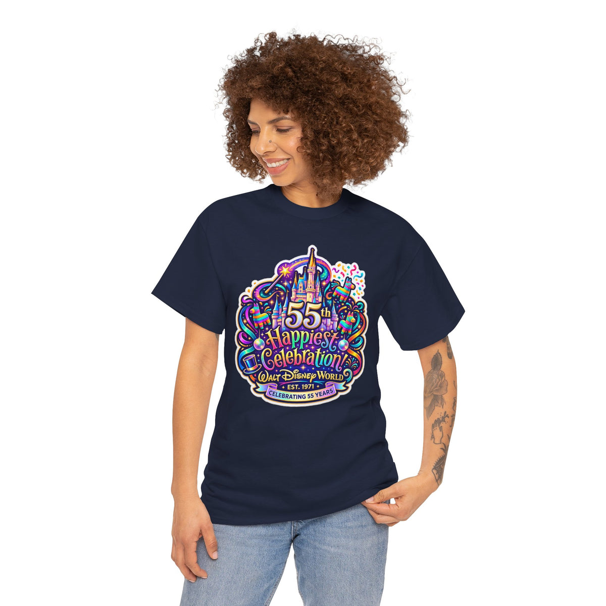 T-Shirt — "55th Happiest Celebration" Colorful Anniversary Castle Graphic Tee