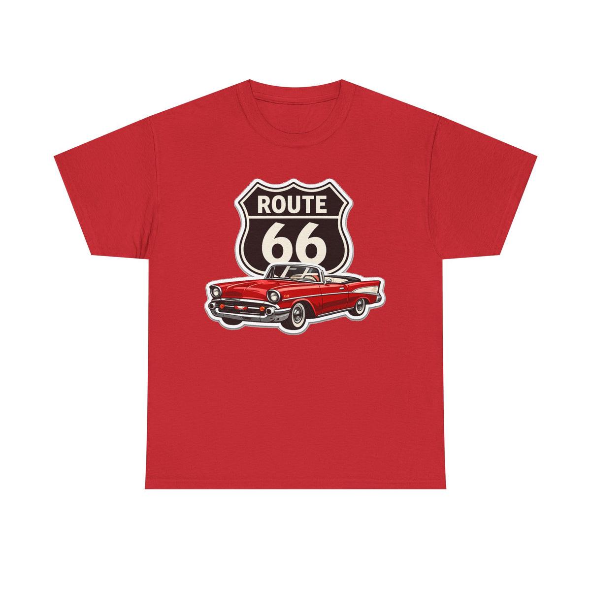 Route 66 Classic Car T‑Shirt — Retro Red Convertible Road Trip Tee