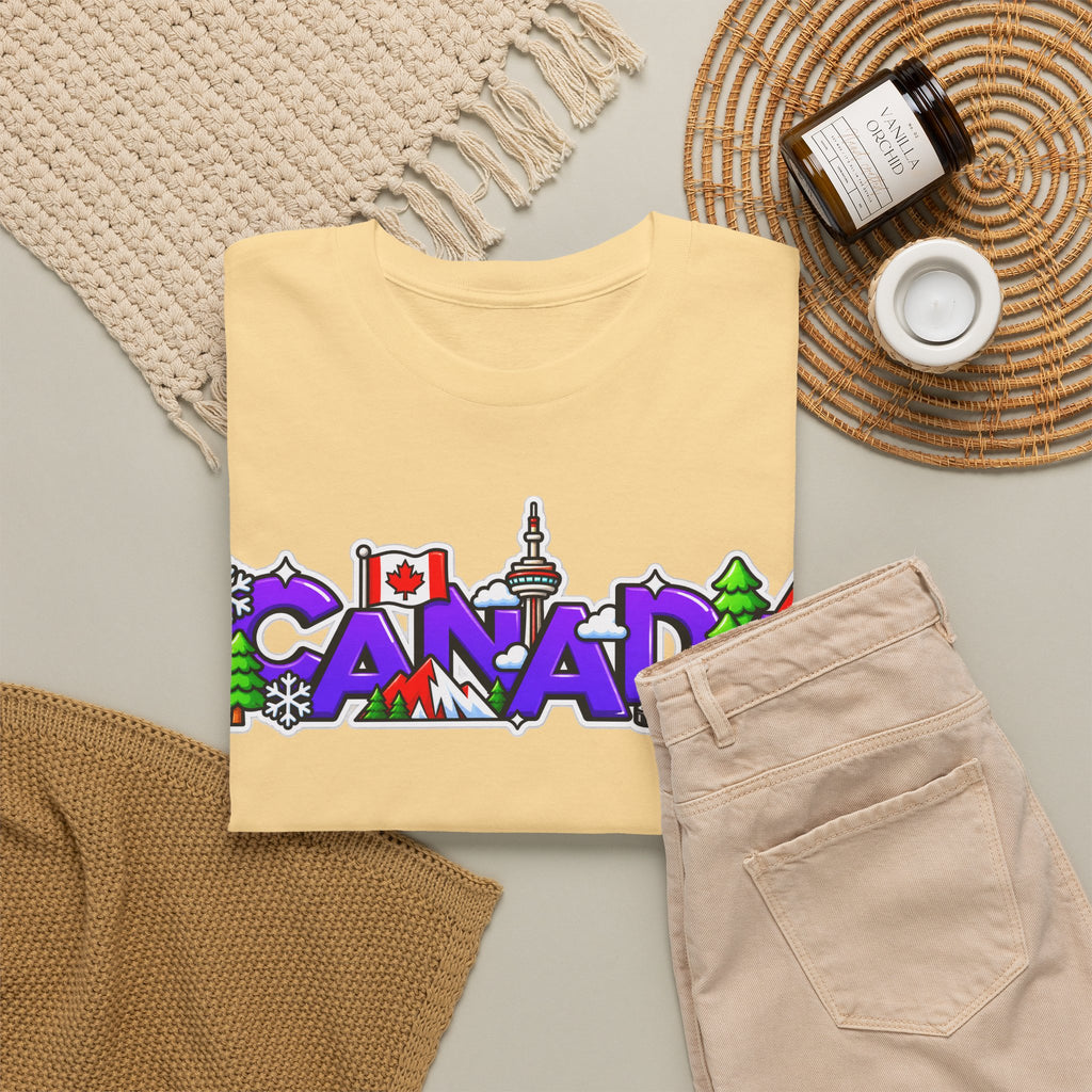 Canada Cartoon Graphic Tee — Canadian Landmark & Flag Travel T‑Shirt