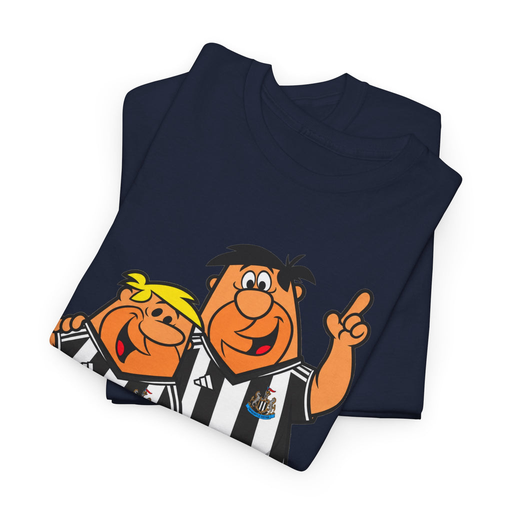 Newcastle United Flintstones Cartoon Cotton T-Shirt / Tee — Retro Striped Jersey Illustrations