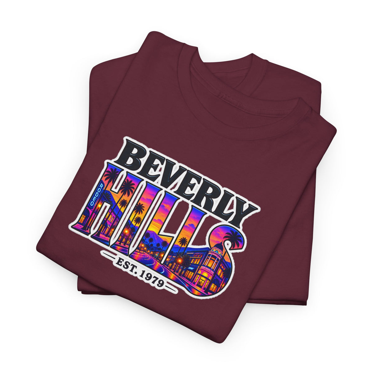 Beverly Hills Retro Sunset Tee — 'Beverly Hills EST. 1979' Graphic T-Shirt