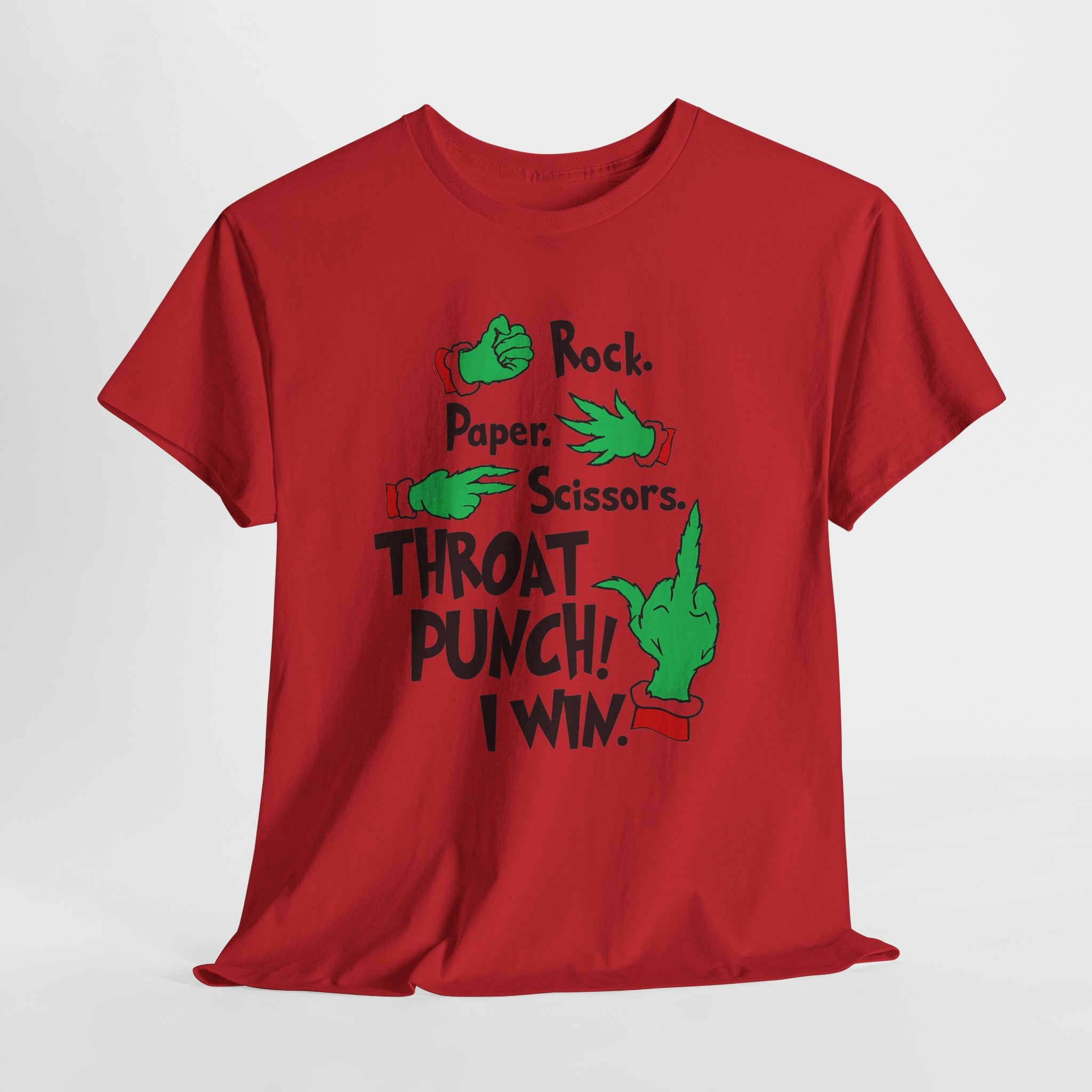 Funny Holiday Tee — "Rock. Paper. Scissors. Throat Punch! I Win" Graphic T-Shirt