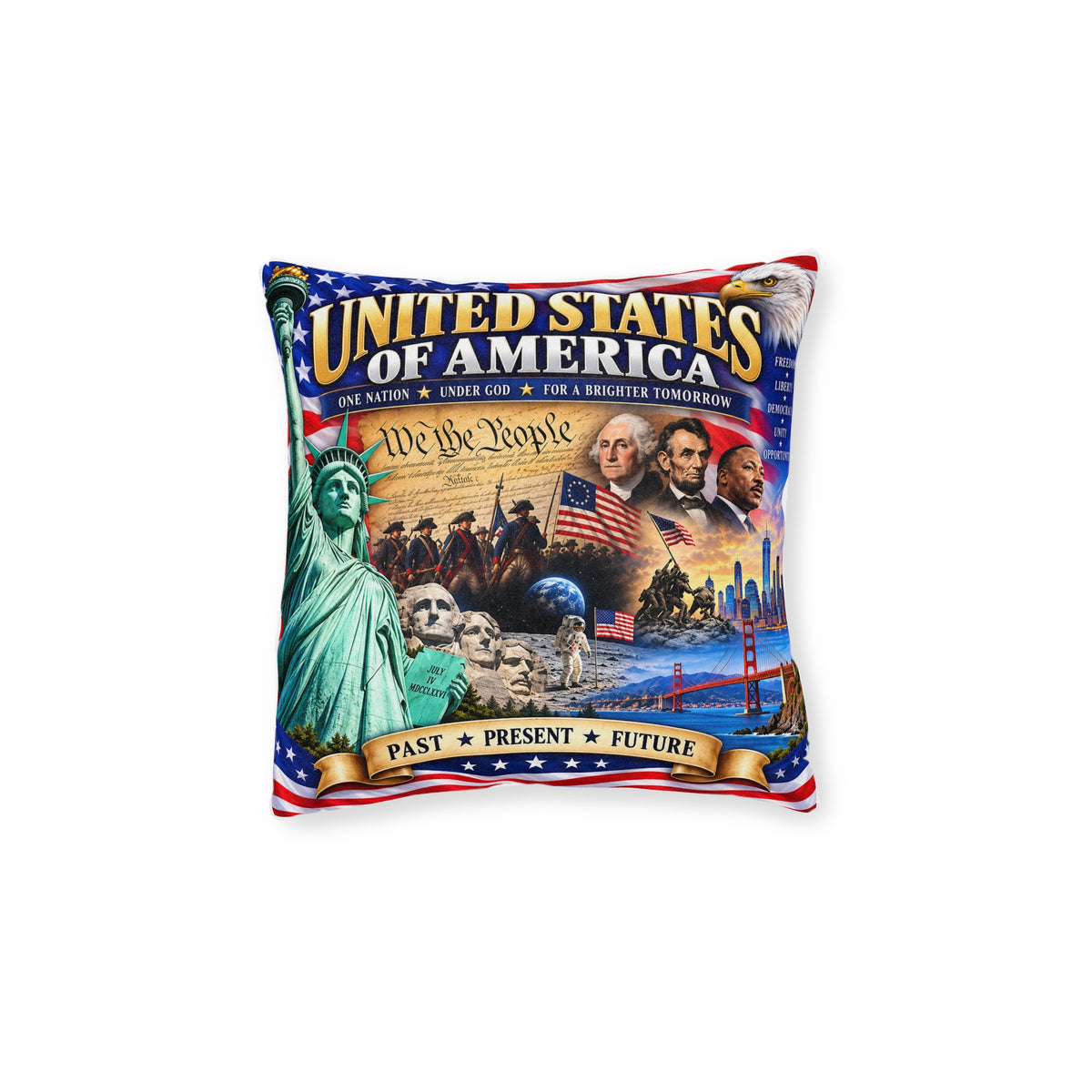 United States of America Patriotic Square Pillow — "We the People" Past Present Future