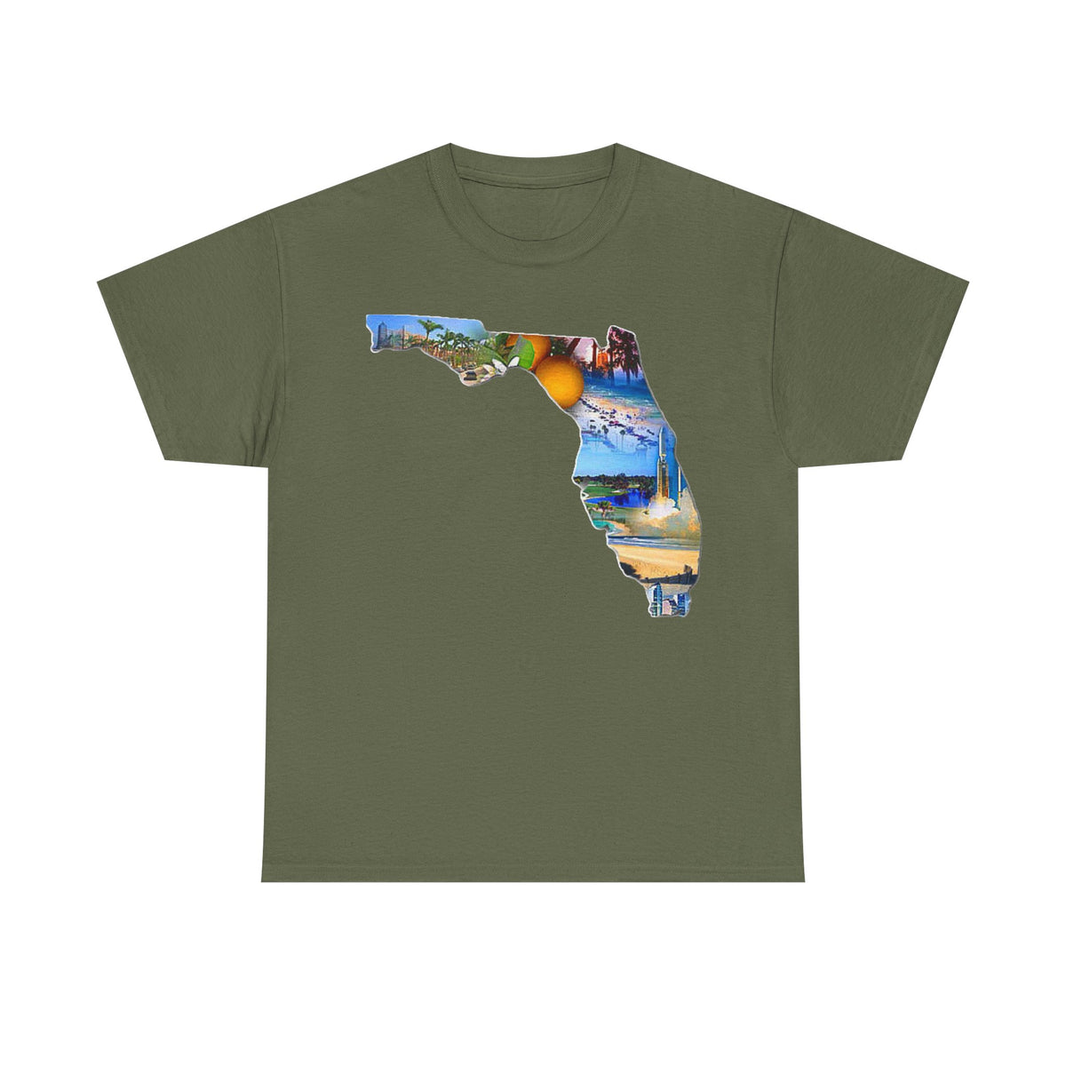 Florida State Shape T-Shirt — Scenic Beach & Sunset Map Tee