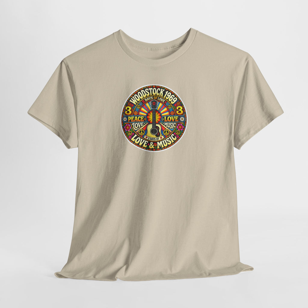 Woodstock 1969 Peace & Love Graphic Cotton T- Shirt / Tee