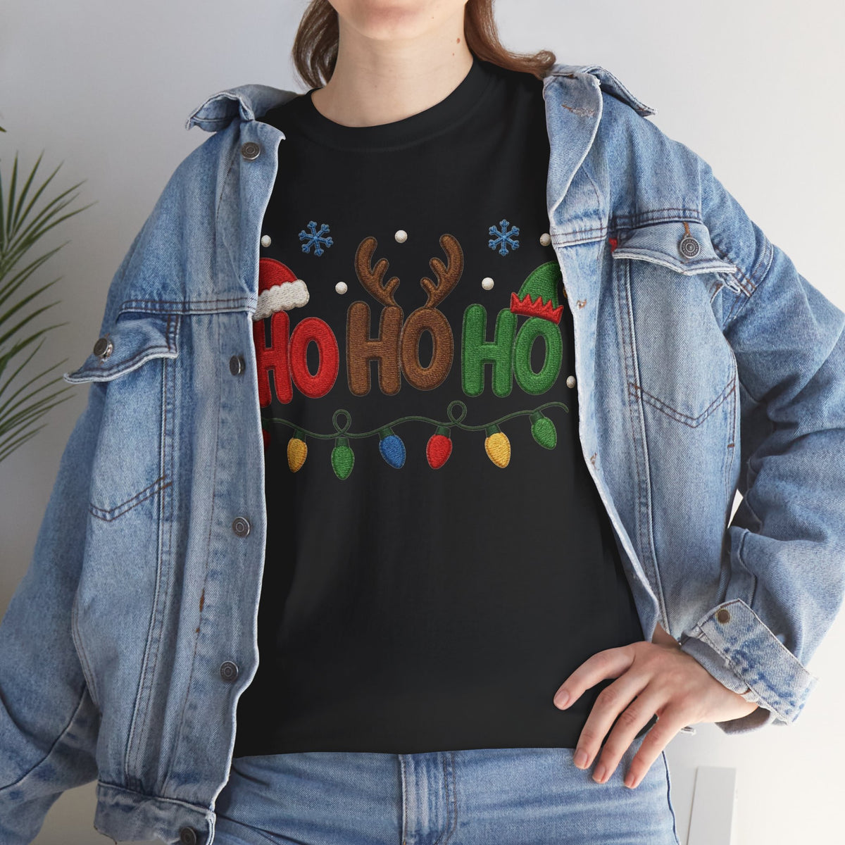 Christmas Ho Ho Ho Tee — Festive Santa, Reindeer & Lights Holiday T-Shirt