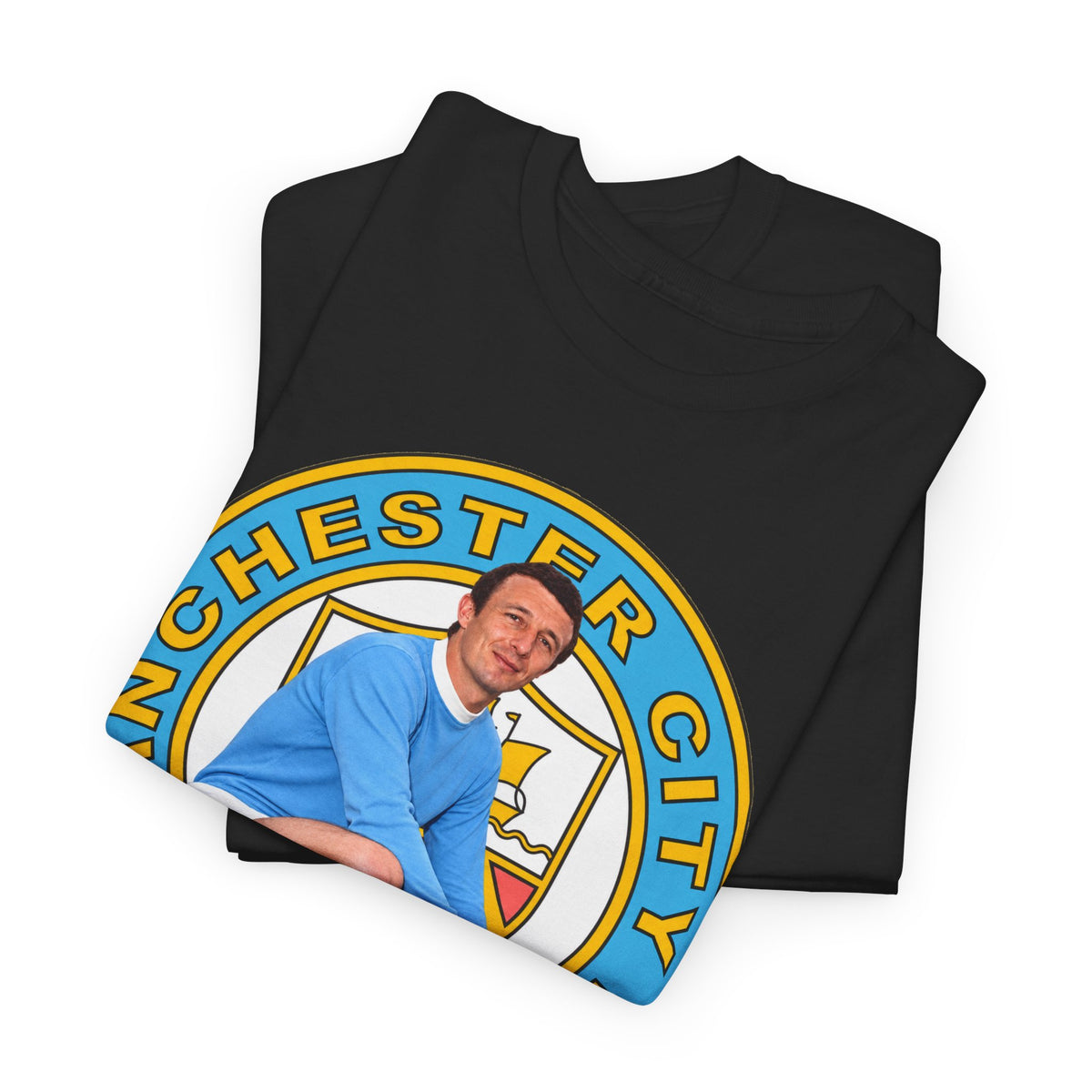 Mike Summerbee Manchester City Vintage Soccer Tee — Retro Player Crest Graphic