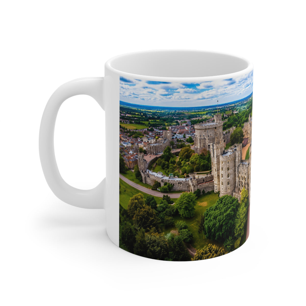 Windsor Castle Aerial Photo Ceramic Coffee Mug — Scenic Warwick Castle 11oz & 15oz