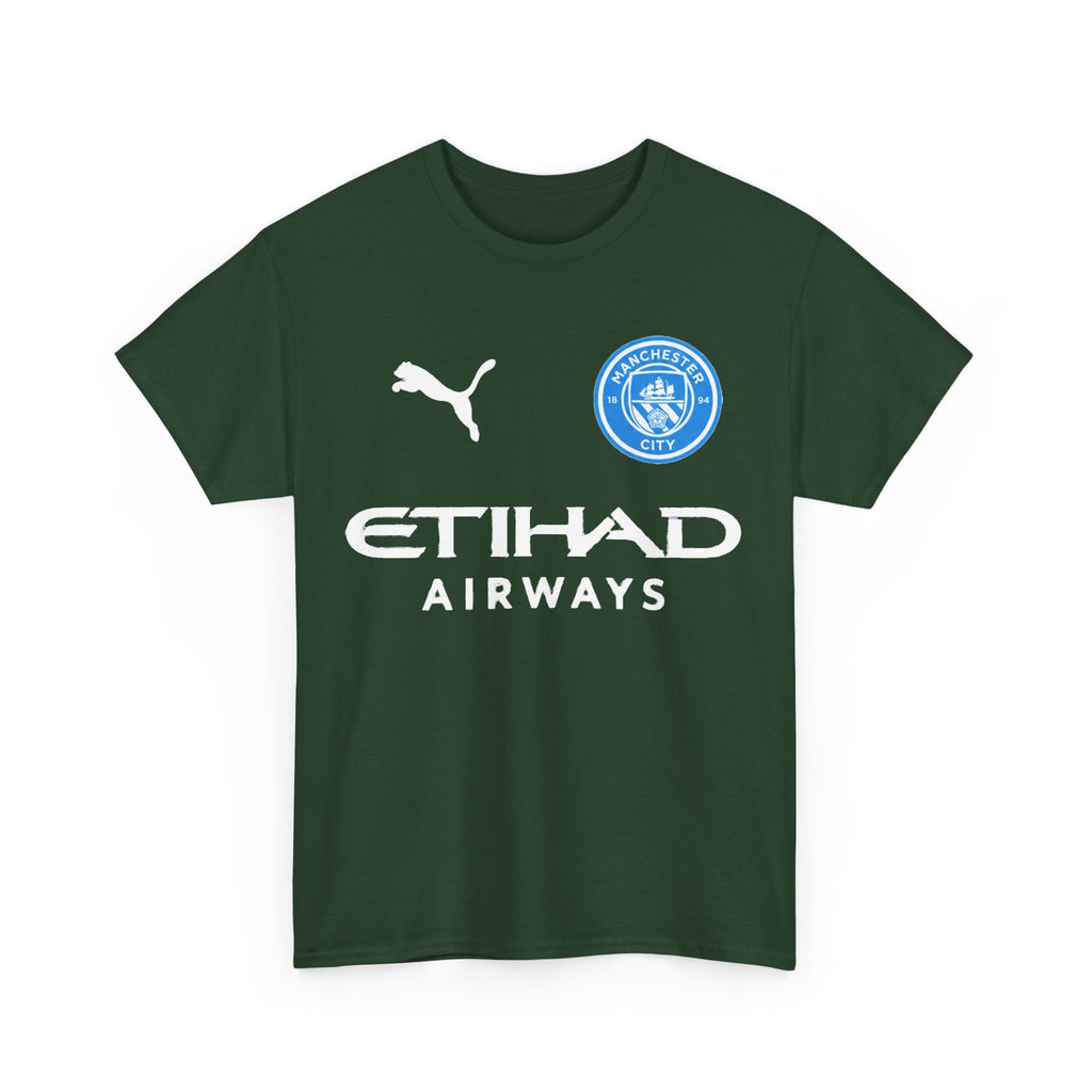 Man City Inspired Etihad Airways Logo Tee - Black Puma Style Football Shirt