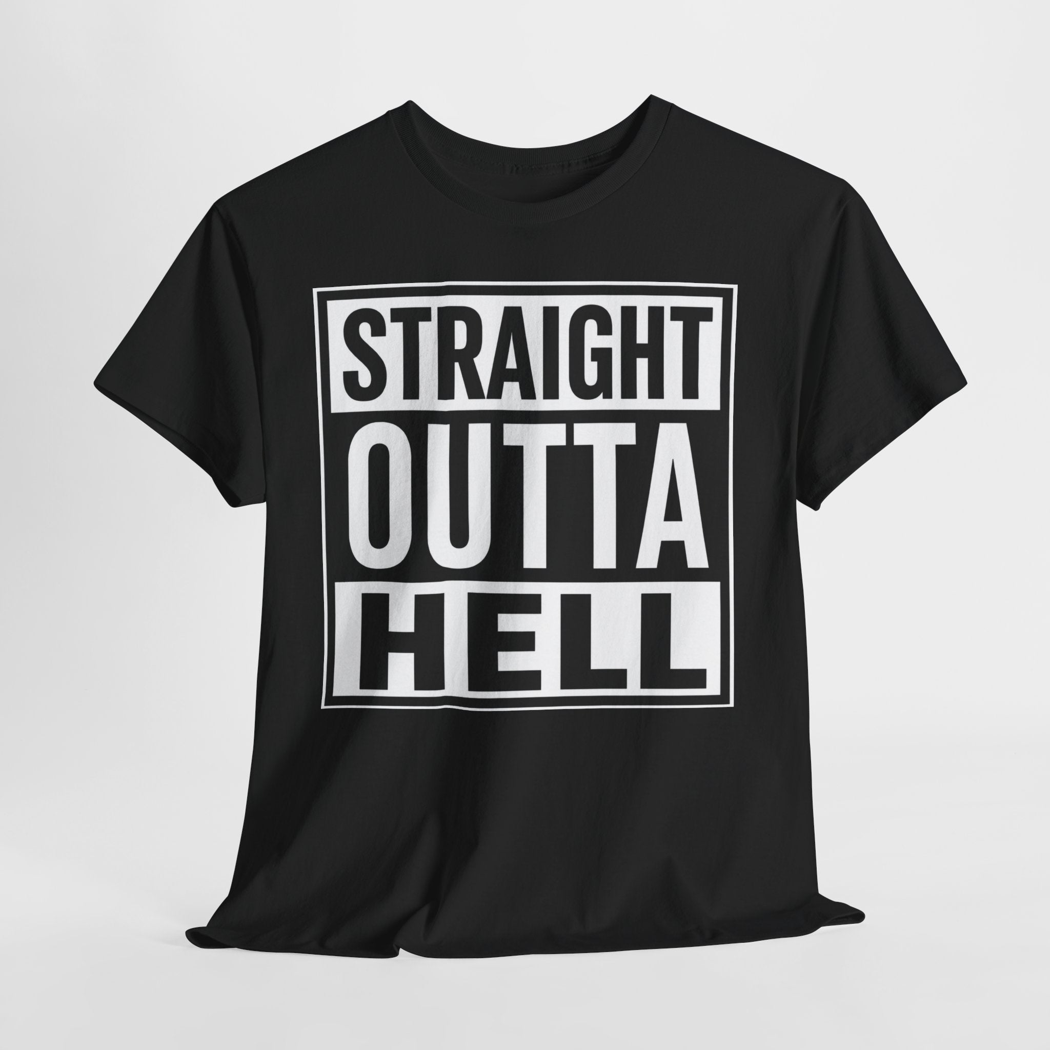 Straight Outta Hell T-Shirt — Bold Gothic Graphic Tee
