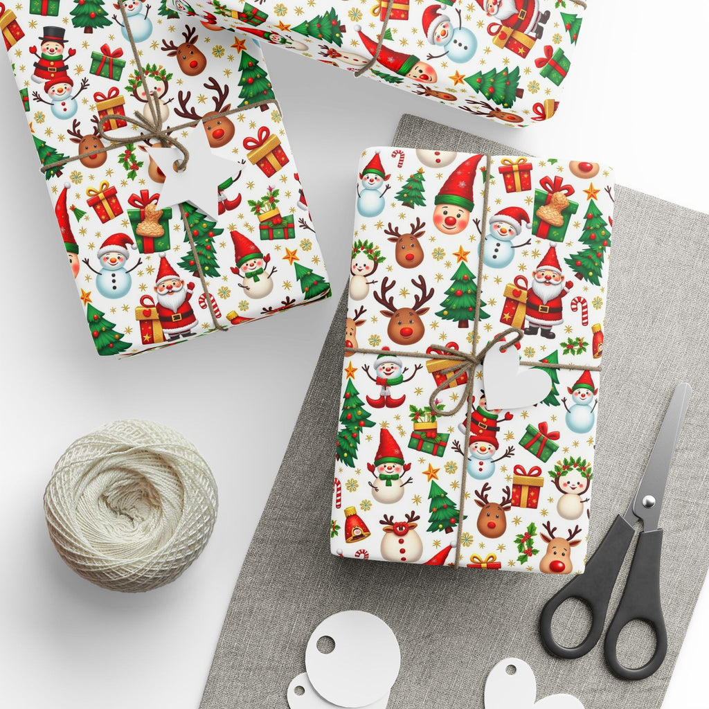 Christmas Pattern Wrapping Paper — Cute Santa, Reindeer & Tree Holiday Gift Wrap