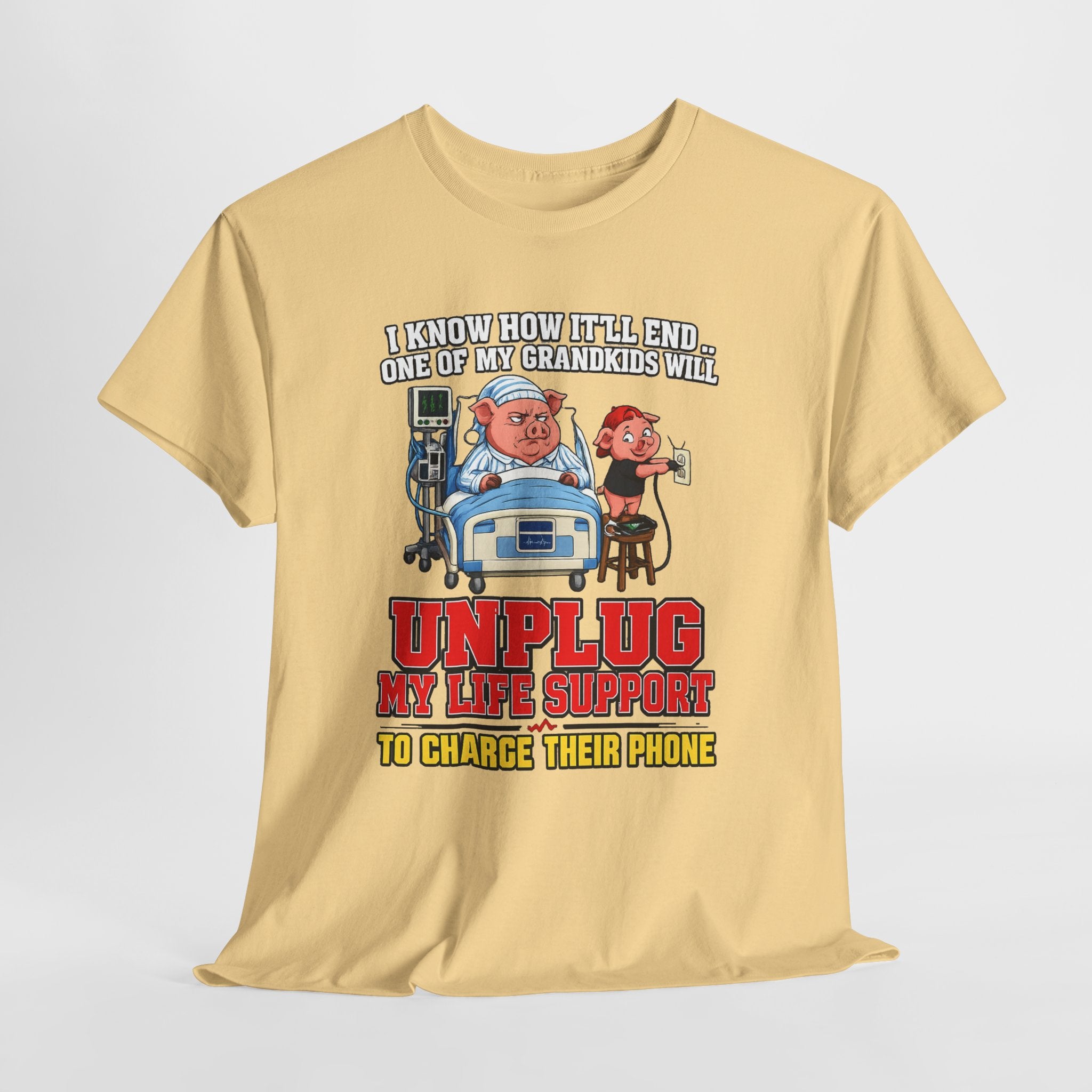Funny Grandpa T-Shirt - "Unplug My Life Support to Charge Their Phone" Grandpa Humor Tee