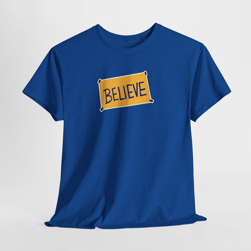 Ted Lasso Inspired Believe Graphic Tee — Inspirational Yellow Patch T-Shirt