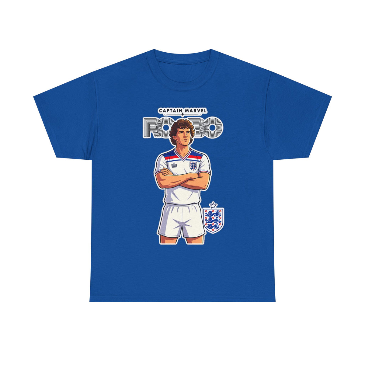 Bryan Robson Retro England Football Cotton T-Shirt / Tee — "Captain Marvel" Soccer Player Graphic
