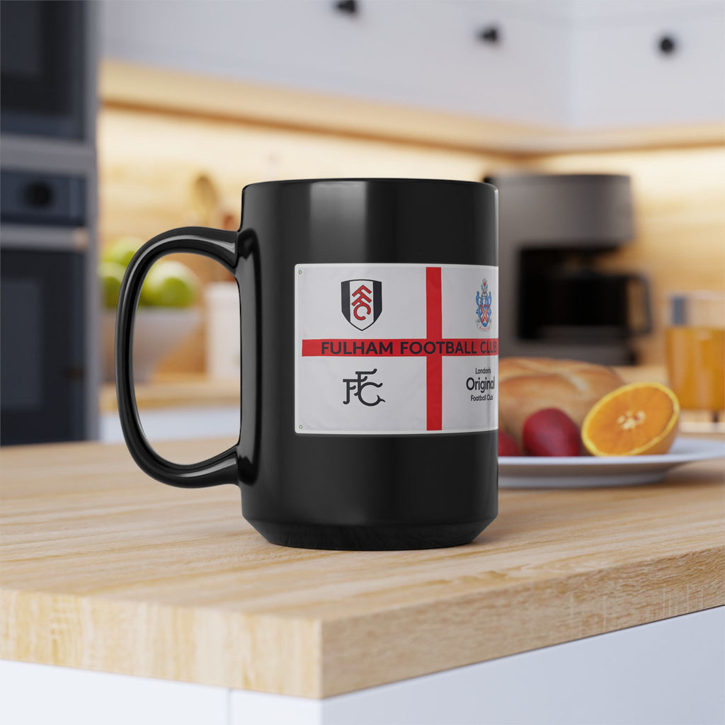 Fulham Football Club Black Mug – Crest & England Flag Design (11oz/15oz)