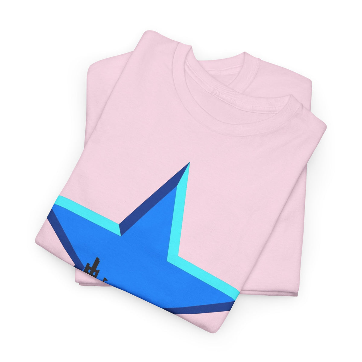 Newcastle City Skyline Star Retro Cotton T-Shirt — Blue Star with Urban Skyline Graphic