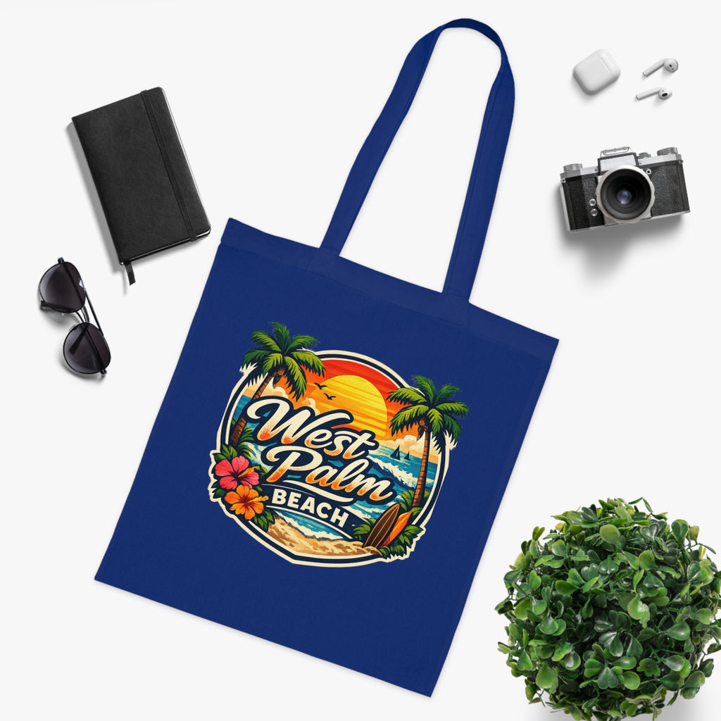 West Palm Beach Cotton Tote — Vintage Tropical Beach Palm Tree Design