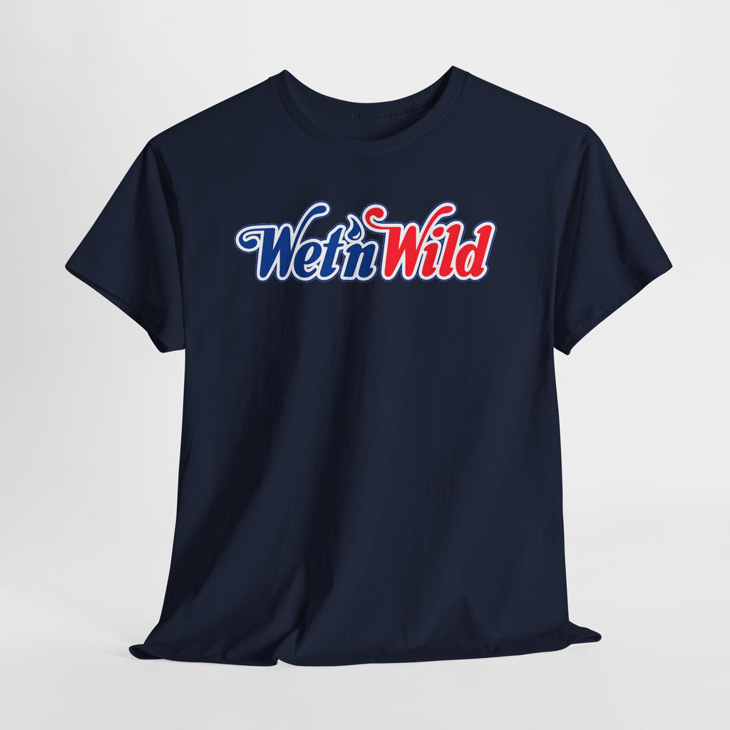 Wet 'n Wild Retro Script T-Shirt — Red & Blue Patriotic Graphic Tee