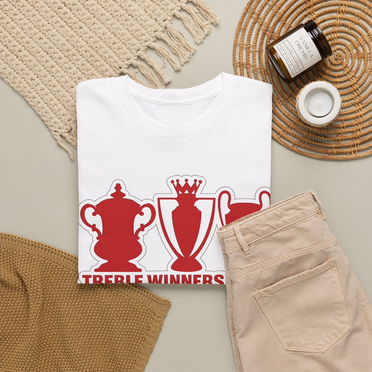 Manchester United Treble Winners 1999 Trophy Graphic Cotton T-Shirt