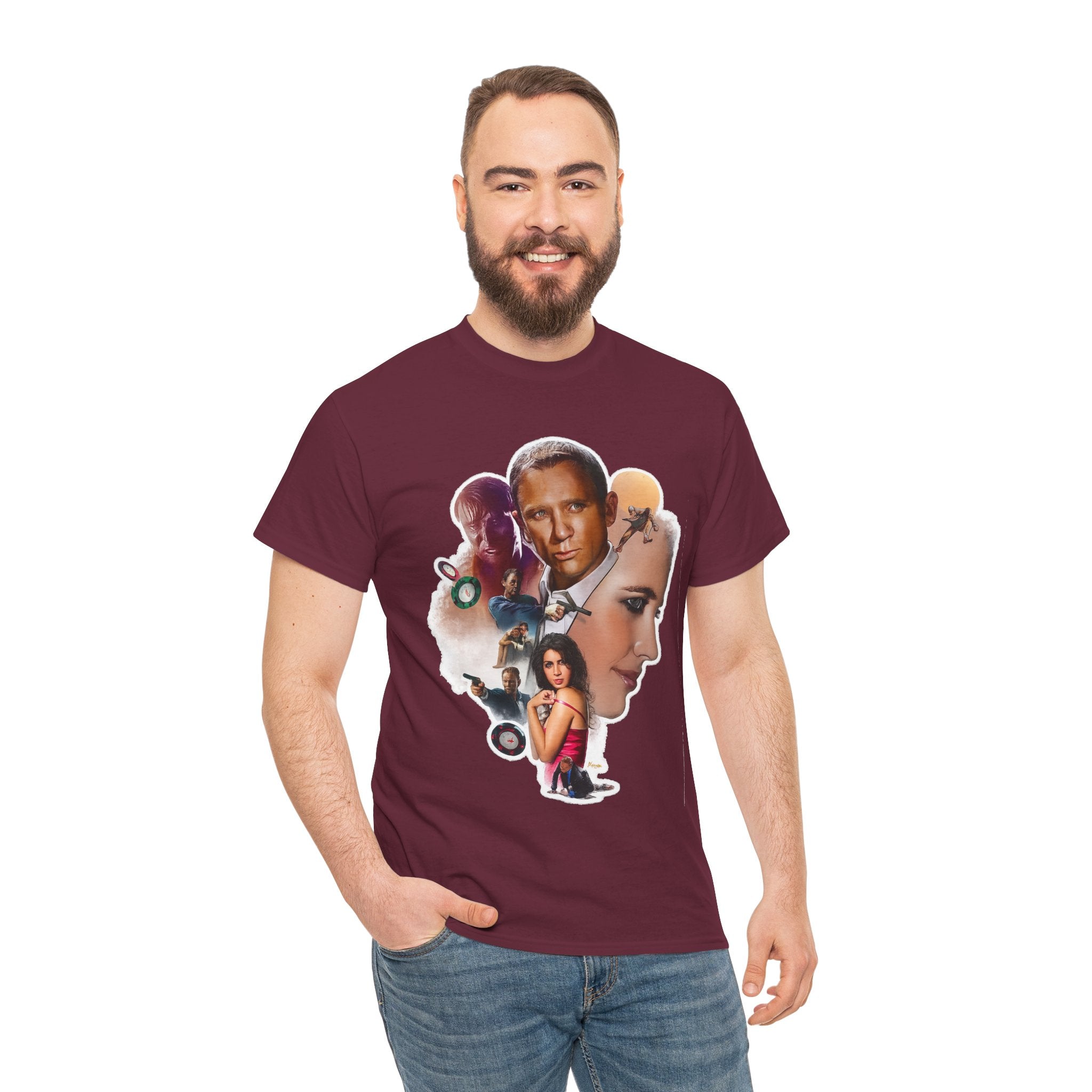 Jame Bond Movie Collage T‑Shirt — Vintage Film Noir Portrait Tee