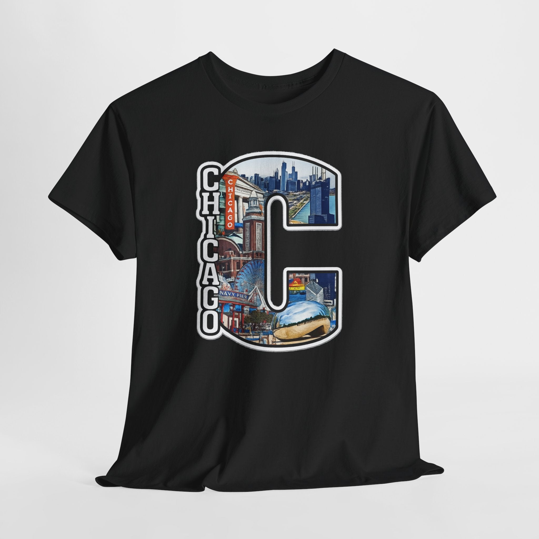 Chicago C Letter T-Shirt — City Skyline Graphic Cotton Tee