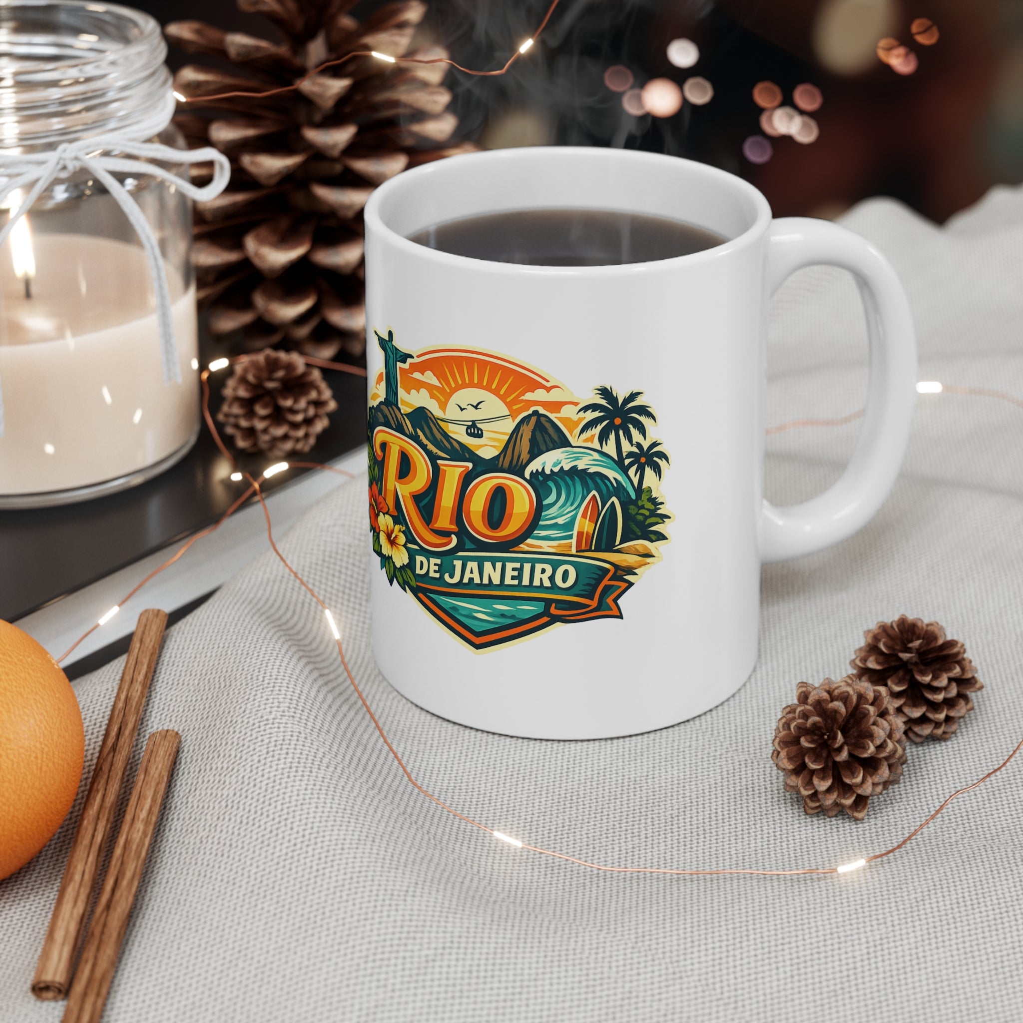 Rio de Janeiro Ceramic Coffee Mug — Vintage Tropical Travel Souvenir (11oz & 15oz)