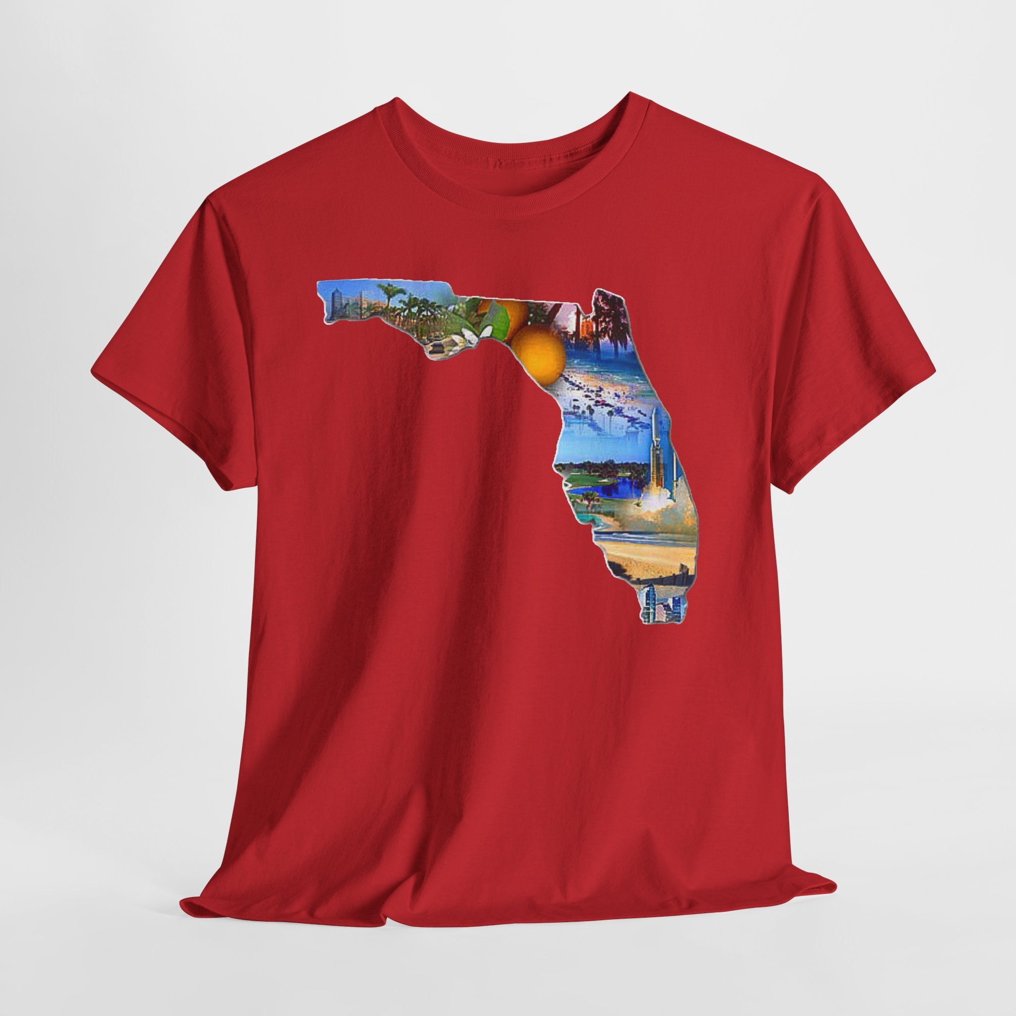 Florida State Shape T-Shirt — Scenic Beach & Sunset Map Tee