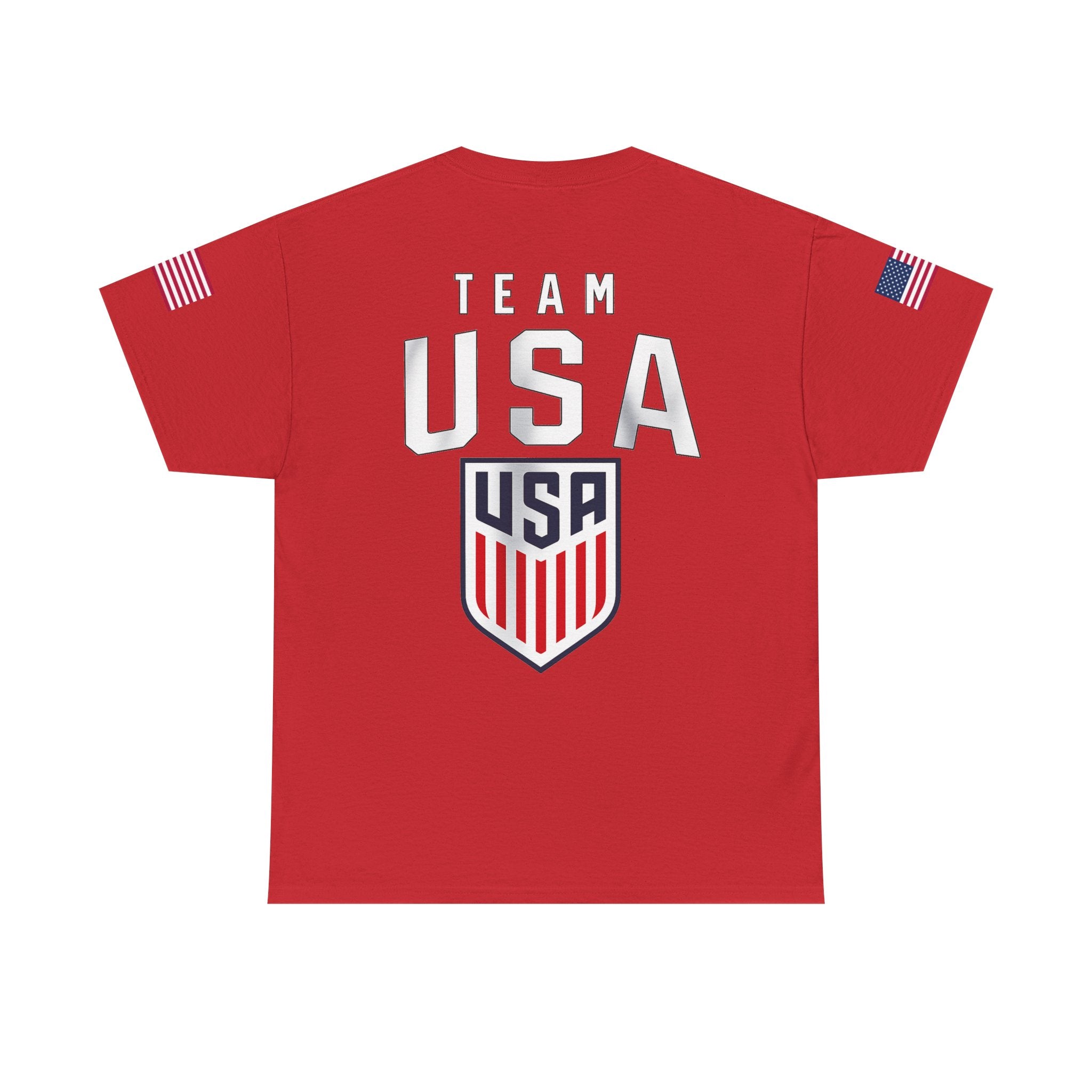 Team USA Flag T‑Shirt — Patriotic Navy Tee with Back Shield Logo