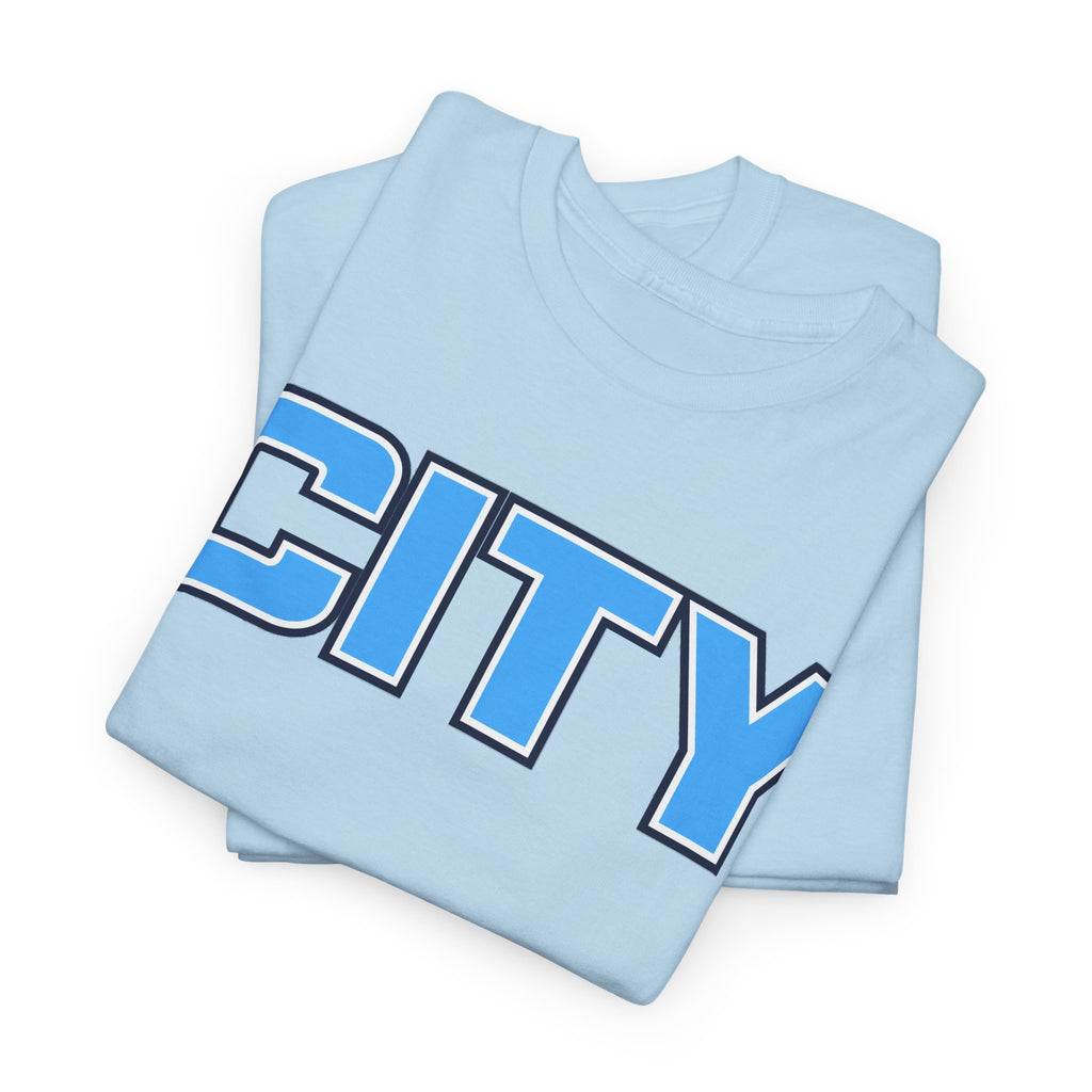 CITY Graphic Tee — Retro Man City Inspired Blue Block Letter T-Shirt