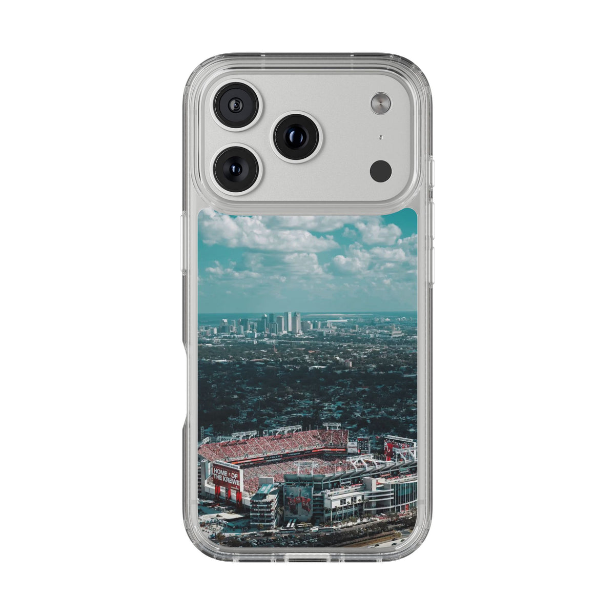 Tampa Bay Raymond James Stadium Clear Phone Case — Aerial City Stadium Design