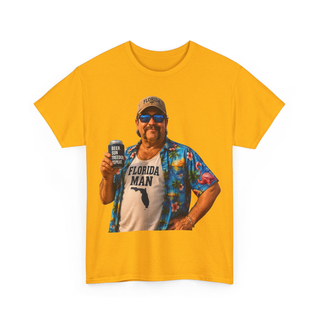 Florida Man Graphic Tee — Funny Vacation Shirt with Hawaiian Shirt Design