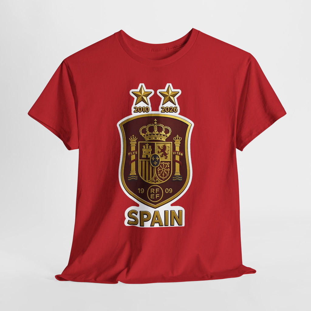 Spain World Cup Soccer T-Shirt — National Team Crest & Trophy Graphic