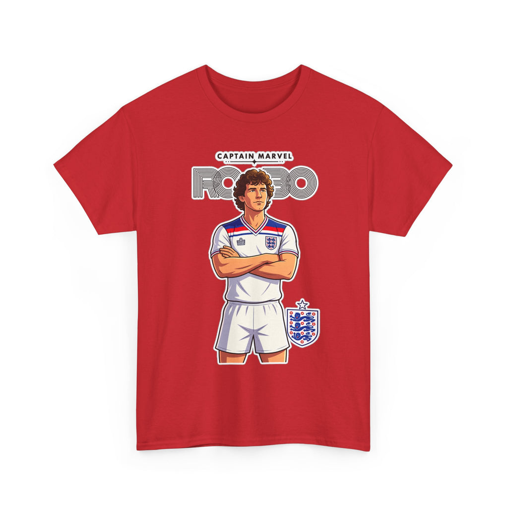 Bryan Robson Retro England Football Cotton T-Shirt / Tee — "Captain Marvel" Soccer Player Graphic