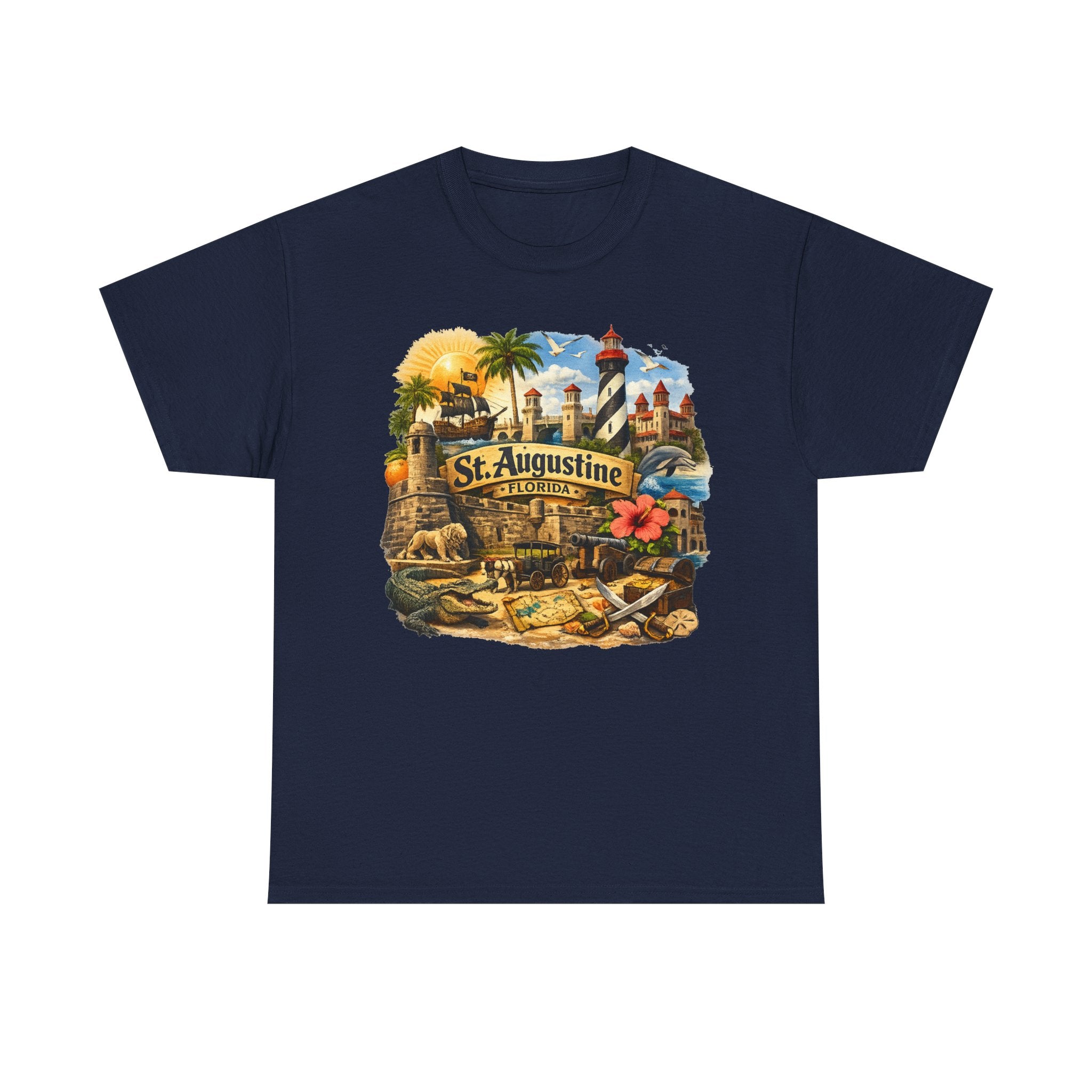 St. Augustine Florida Vintage Travel Tee — Retro Beach & Lighthouse Souvenir T-Shirt