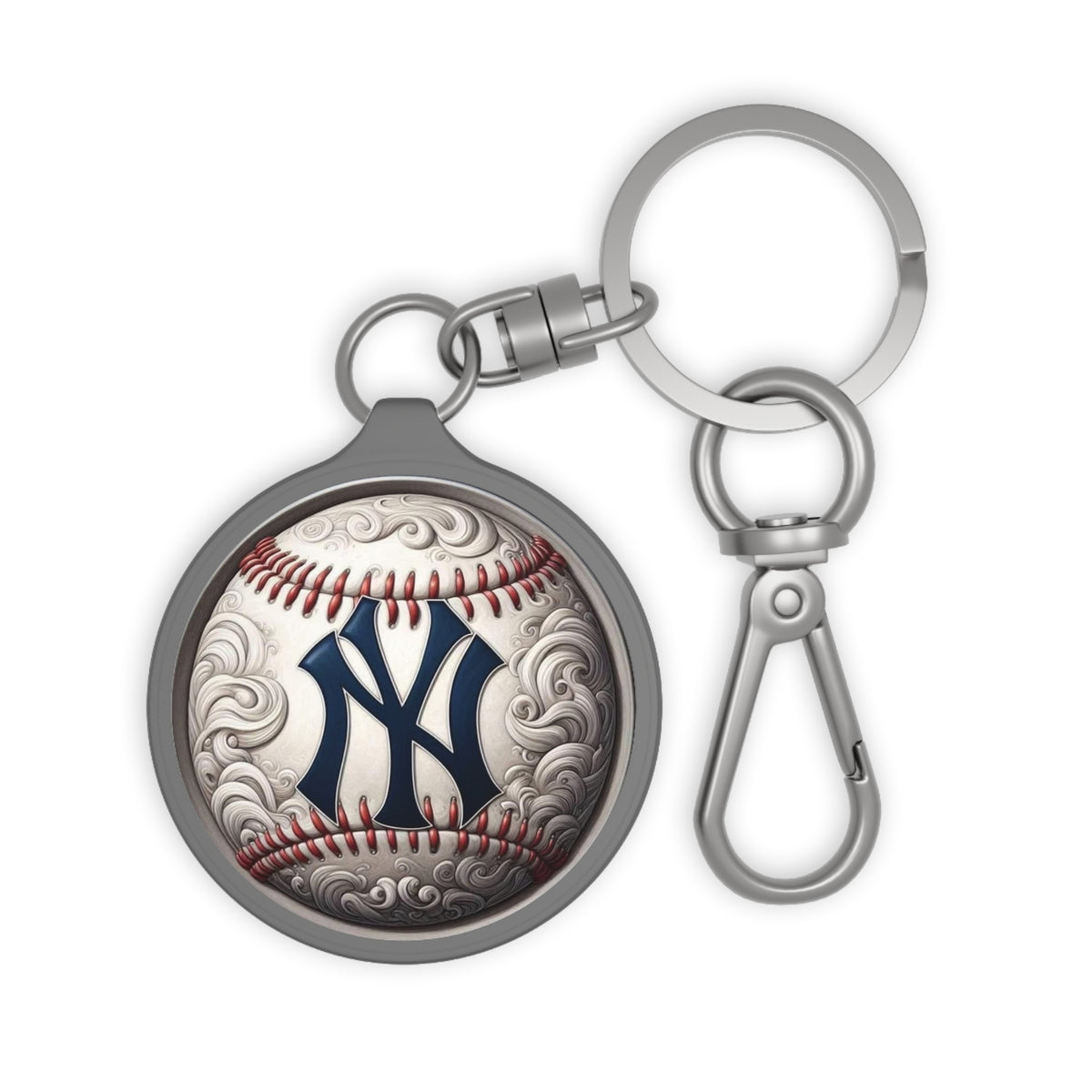 New York Yankees Baseball Logo Keyring Tag — Decorative NY Baseball Charm Keychain