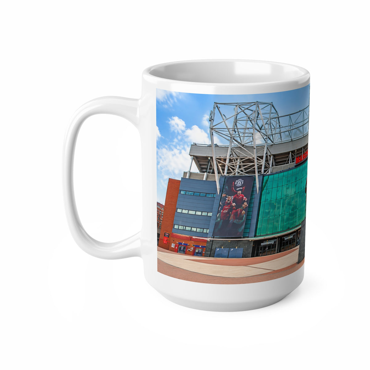 Manchester United Old Trafford Stadium Front Ceramic Coffee Mug — Iconic Football Statue & Facade 11oz/15oz