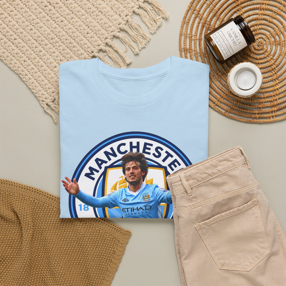 David Silva Manchester Legend Football Tee — Player Celebration Design