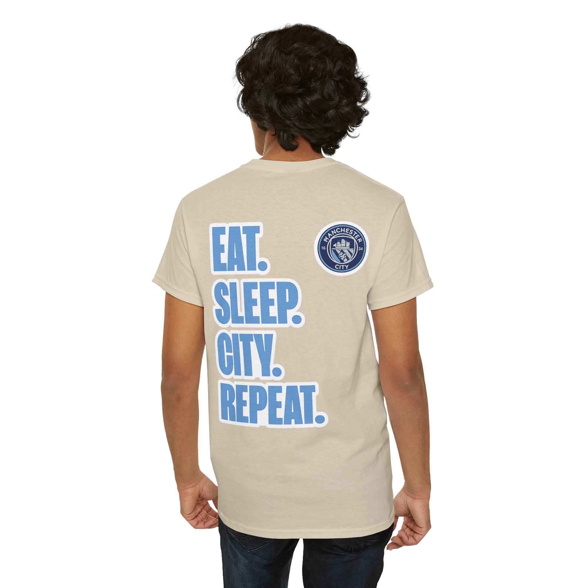 Manchester City T-Shirt – 'Eat. Sleep. City. Repeat.' Football Fan Tee