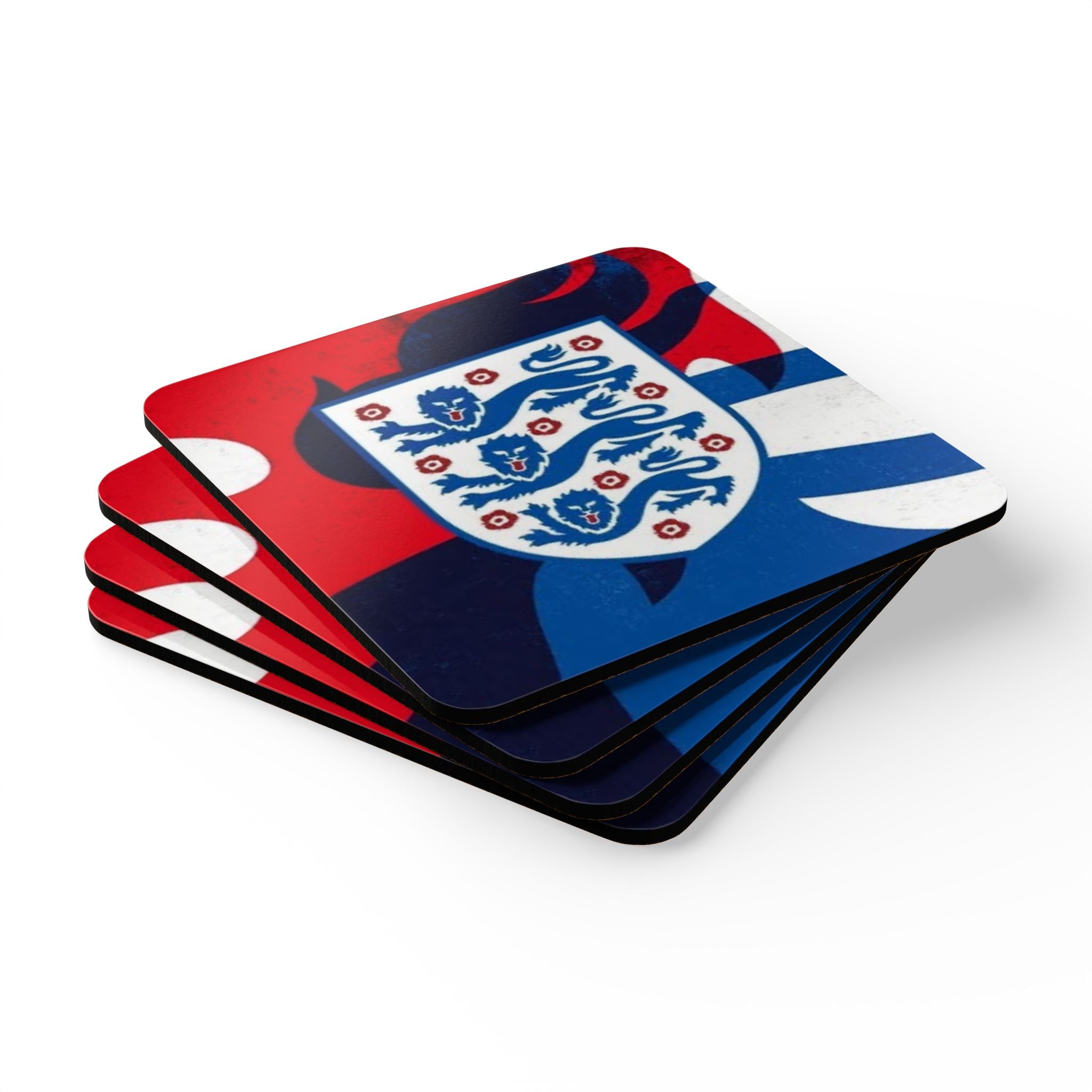 England Football Crest Corkwood Coaster Set — 4-Pack Team Logo Drink Coasters