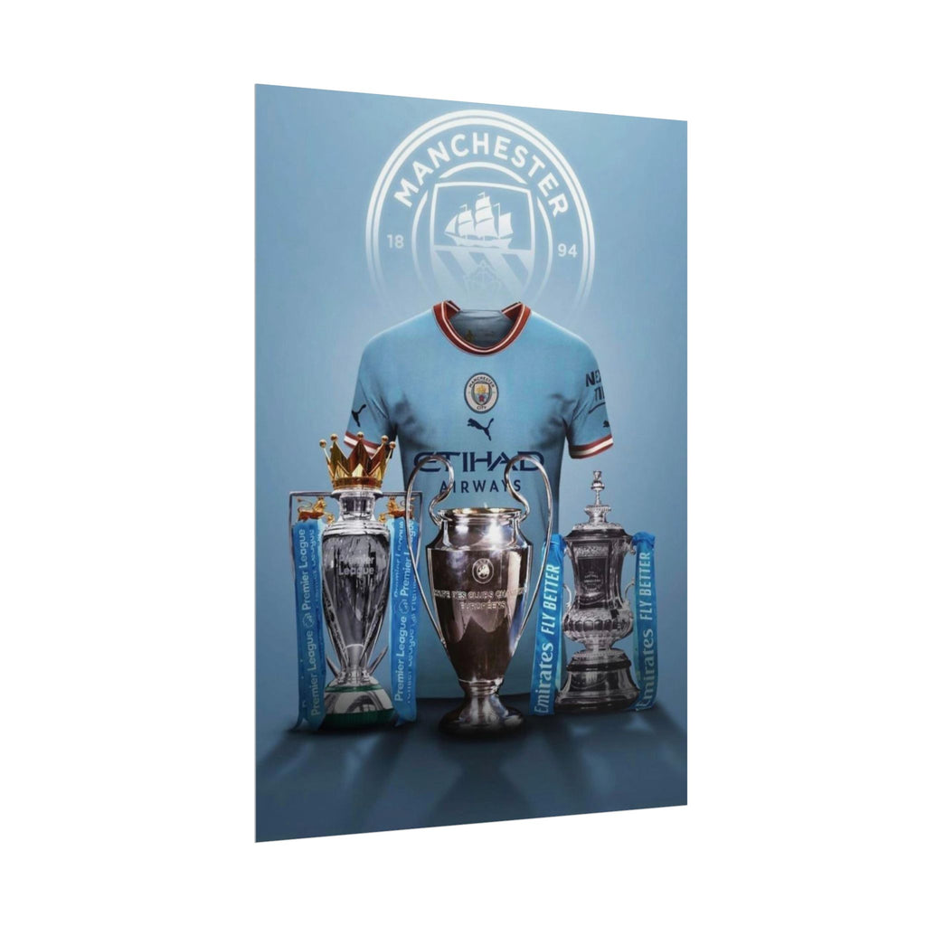 Manchester City Treble Trophies Poster — Rolled Football Wall Art