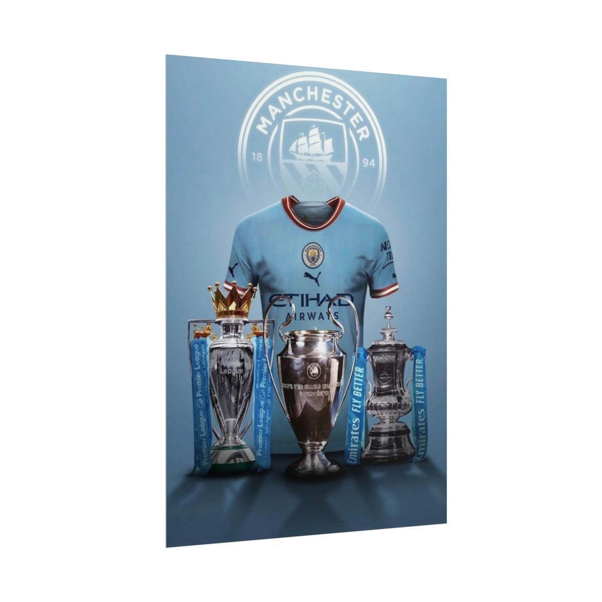 Manchester City Treble Trophies Poster — Rolled Football Wall Art