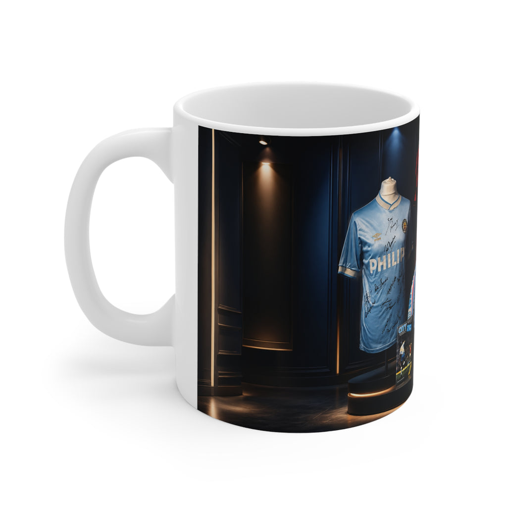 Manchester City Retro Soccer Jersey Display Ceramic Mug — Vintage Philips Football Memorabilia, 11oz/15oz