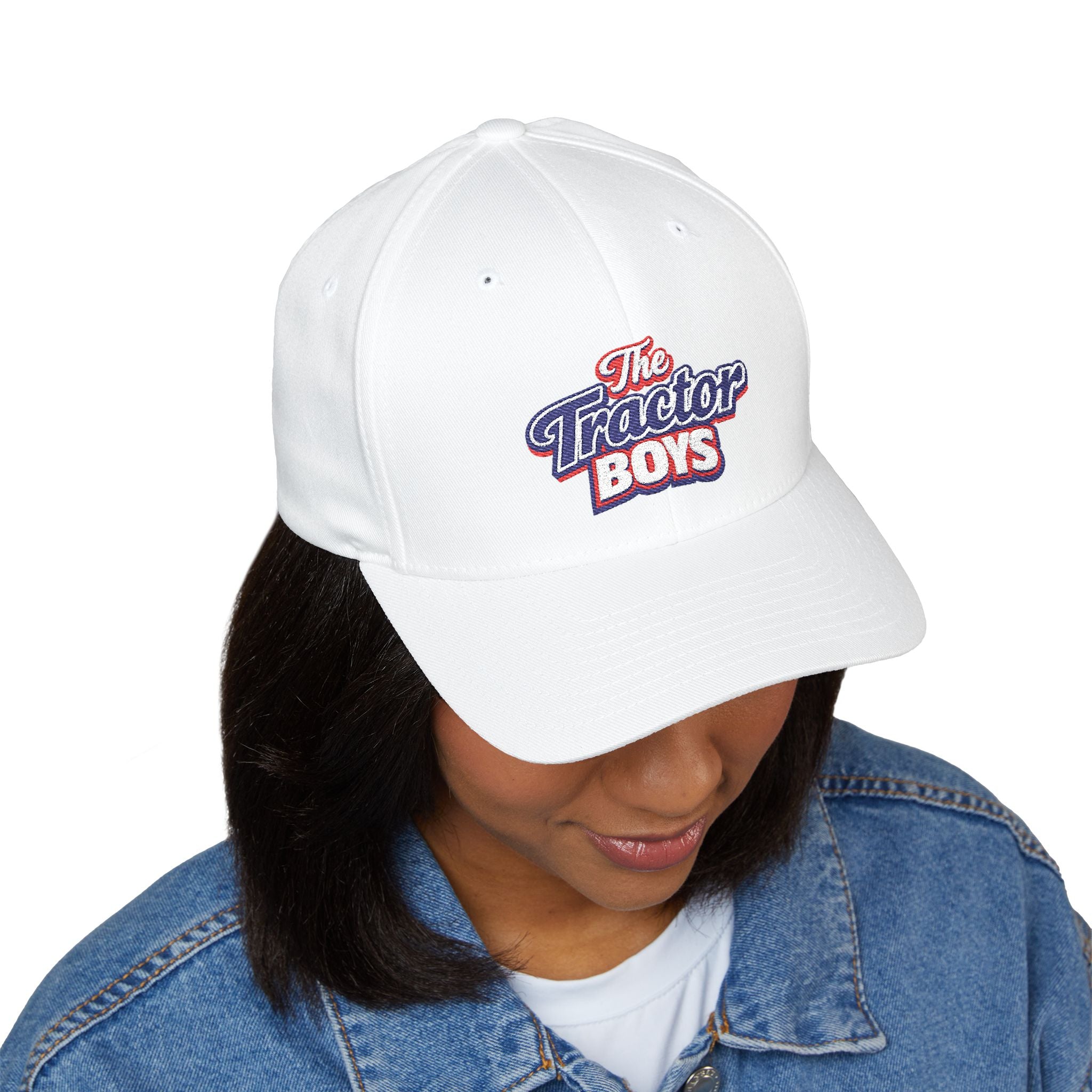 Embroidered 'The Tractor Boys' Structured Cap - Retro Red & Blue Logo
