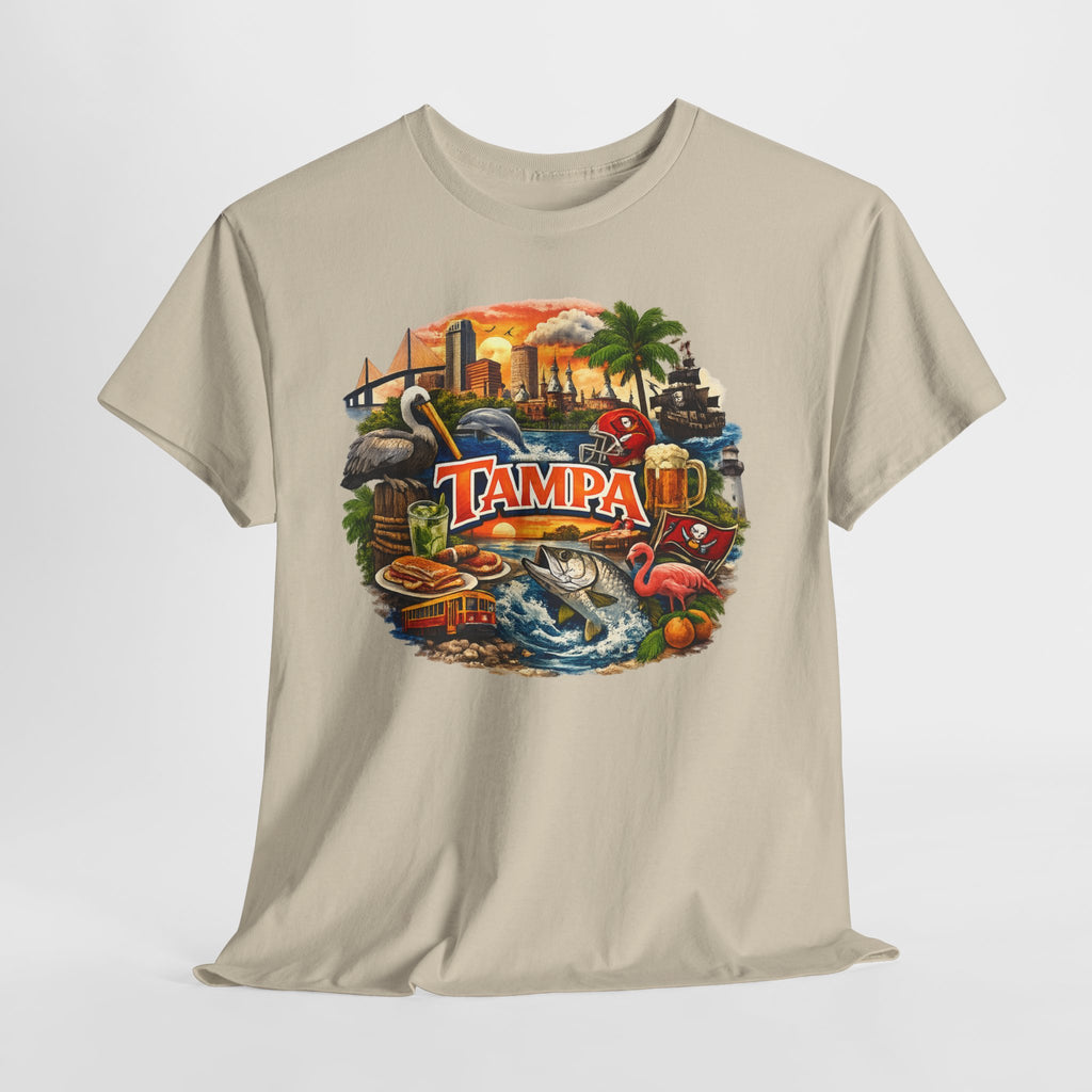 Tampa Florida Retro Scenic Tee — Vintage Beach, Skyline & Wildlife Graphic