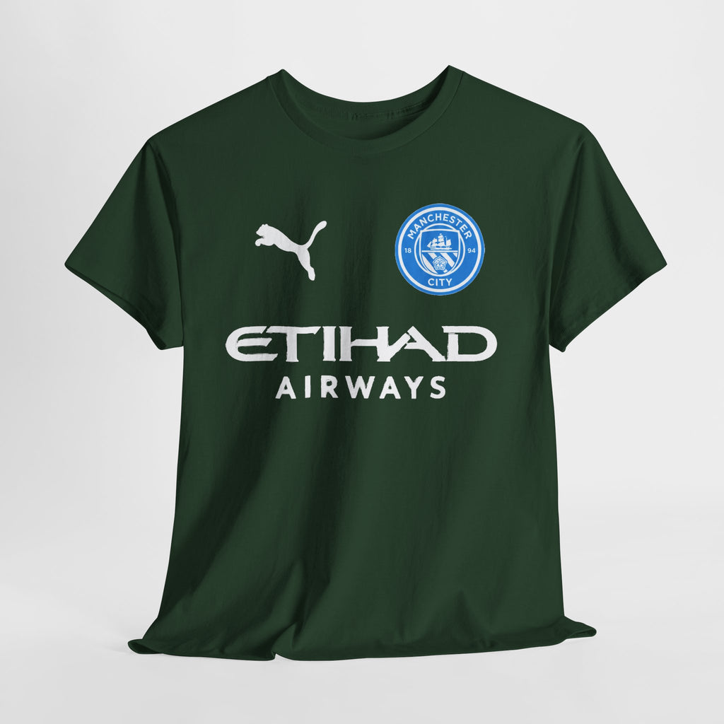 Man City Inspired Etihad Airways Logo Tee - Black Puma Style Football Shirt