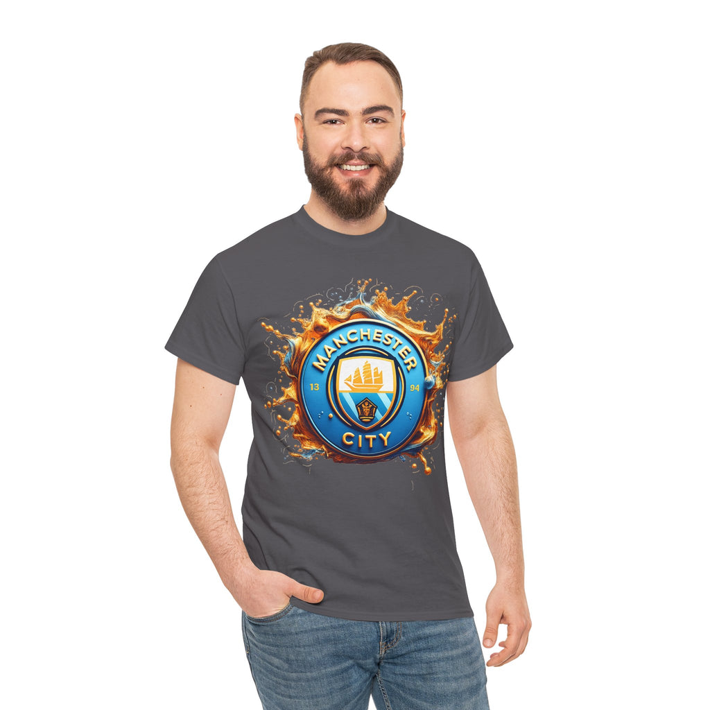 Manchester City Inspired Splash Logo Cotton T-Shirt