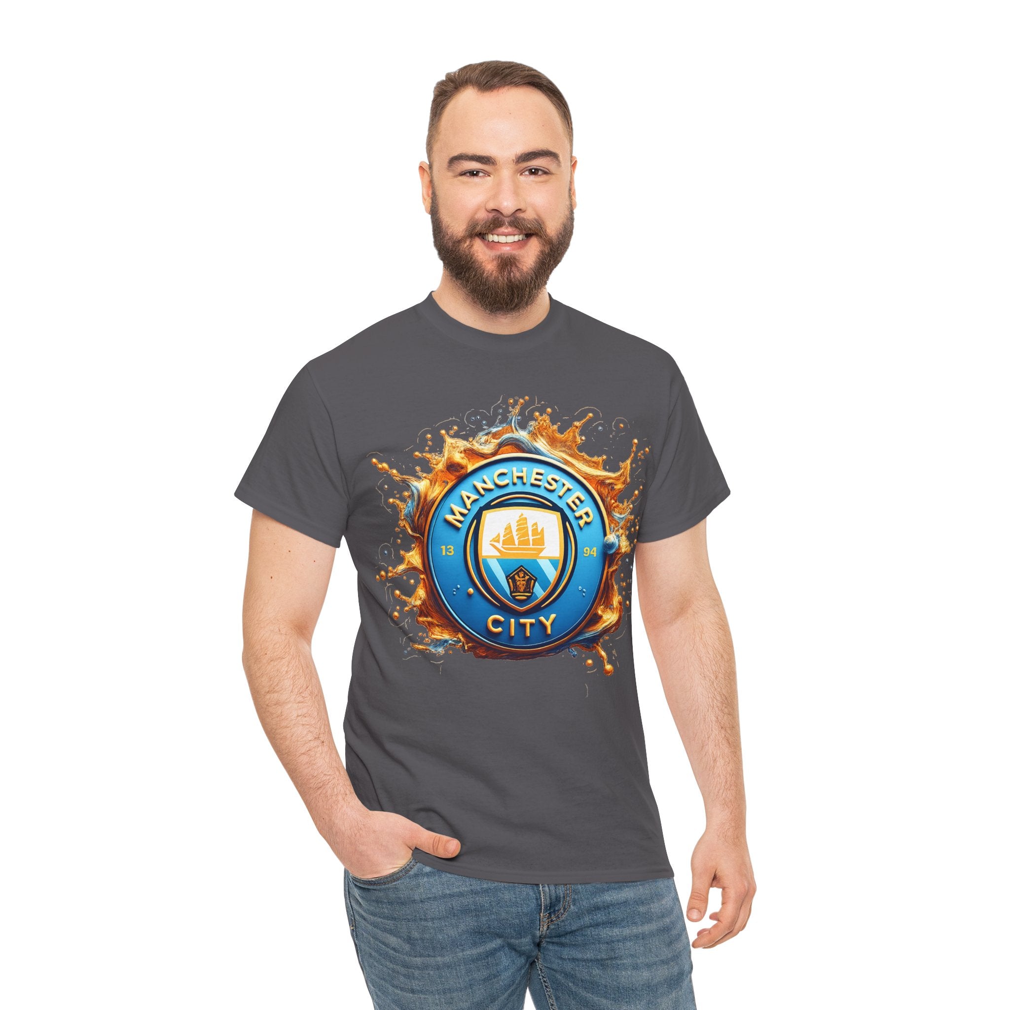 Manchester City Inspired Splash Logo Cotton T-Shirt