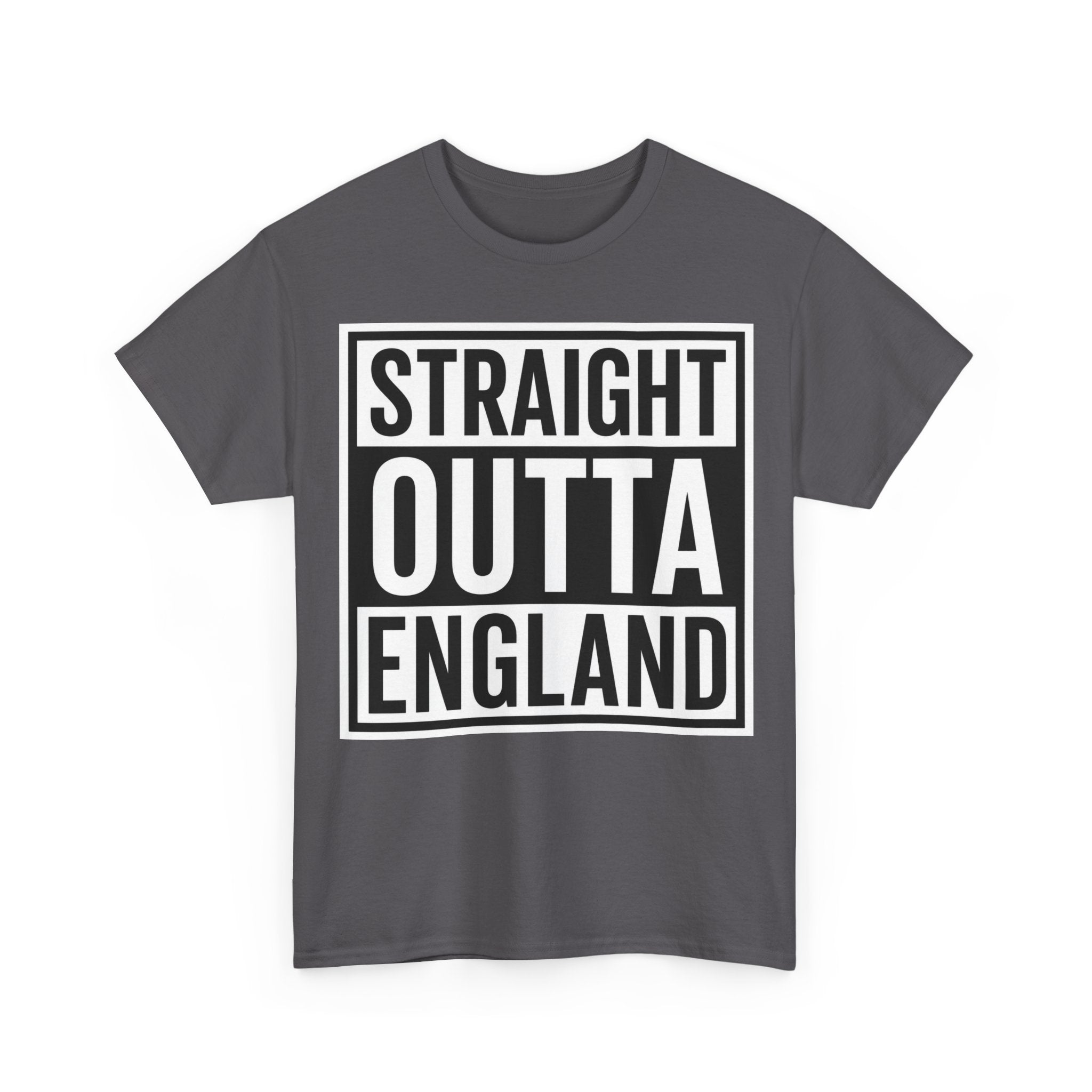 Straight Outta England T-Shirt — Bold Black Typography Tee for Brits & Expats