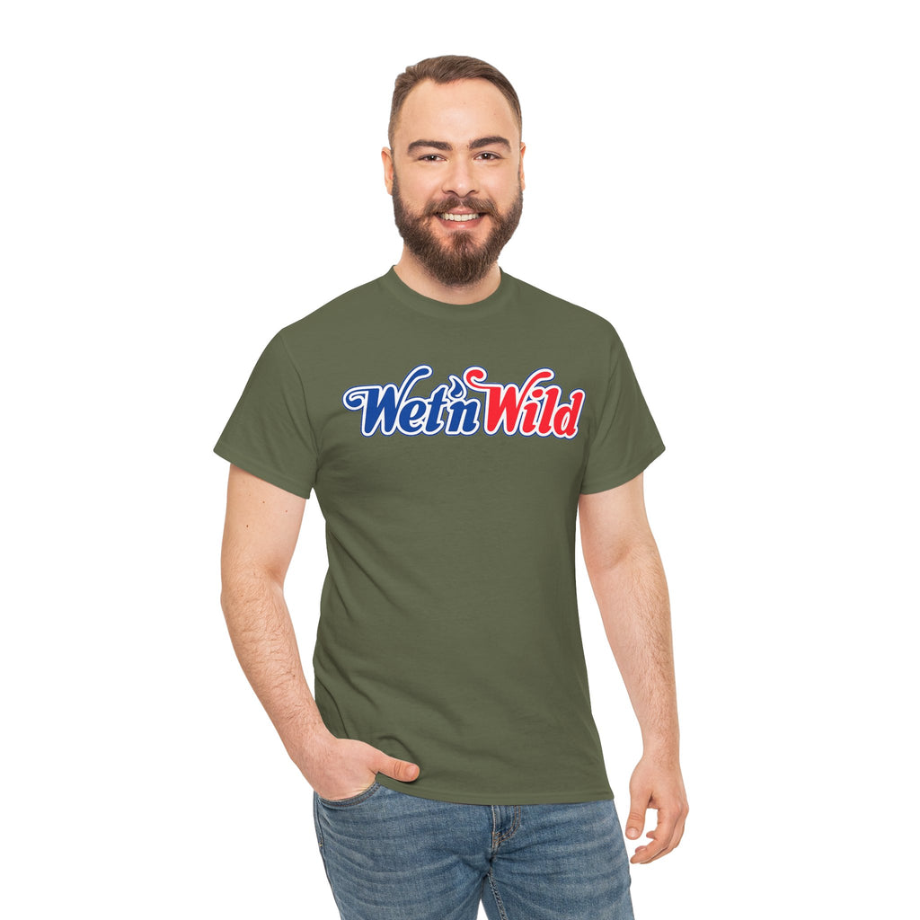 Wet 'n Wild Retro Script T-Shirt — Red & Blue Patriotic Graphic Tee