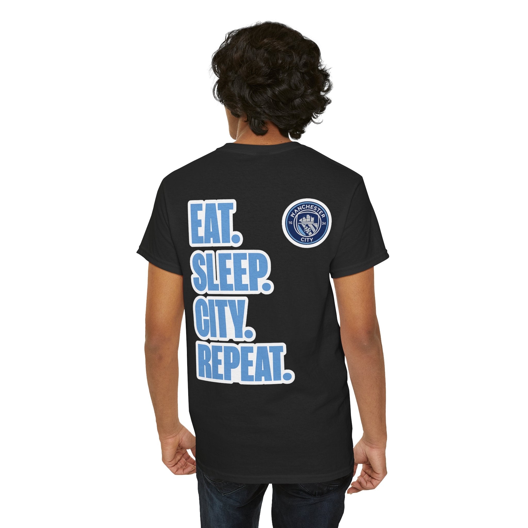 Manchester City T-Shirt – 'Eat. Sleep. City. Repeat.' Football Fan Tee